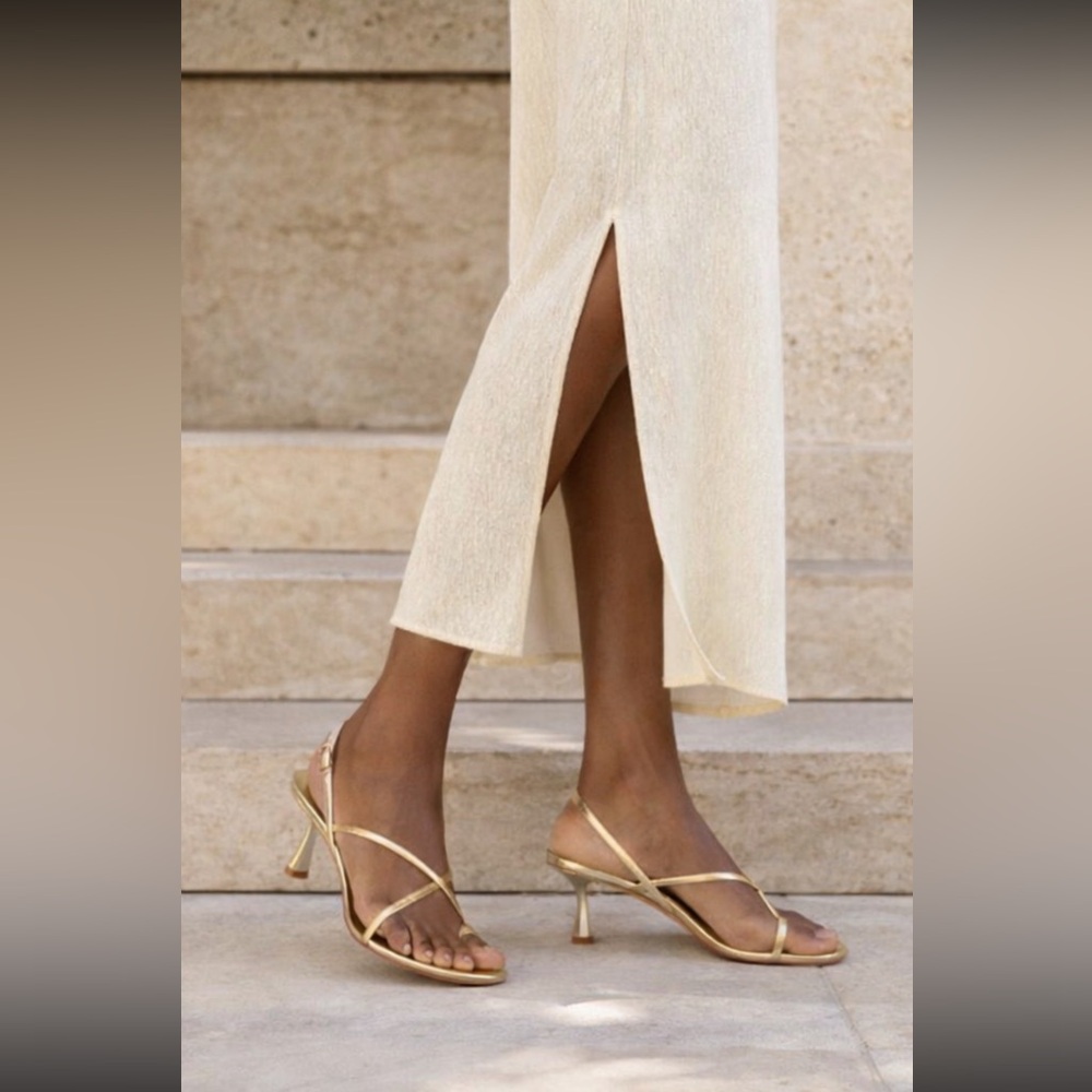 NWT Studio Amelia Agatha 70mm Gold Leather Slingback Sandals Size 7